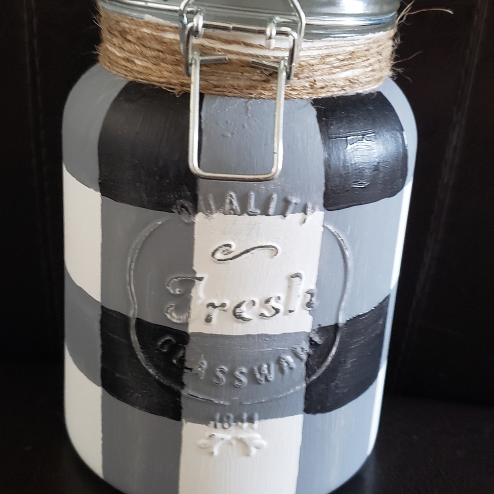 Buffalo Plaid Hand Painted Jar